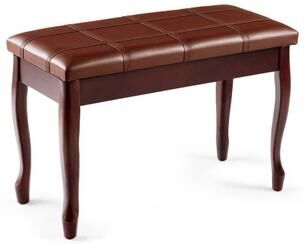 Costway Solid Wood PU Leather Piano Bench with Storage-Brown