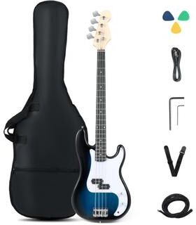 Costway 45.5 Inch Electric Bass Guitar with Double Pickups and Gig Bag for Beginners-Blue