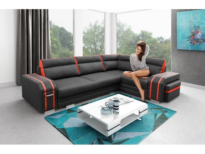 JVmoebel Ecksofa Bequeme Sitzgruppe in Grau mit Kissen und Schlaffunktion, Made in Europa