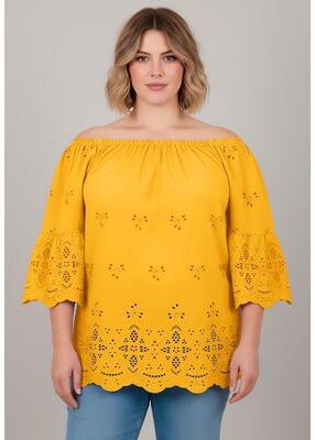 Plus Size Women's Convertible Eyelet Tunic by Avenue in Sunset Yellow (Size 16)