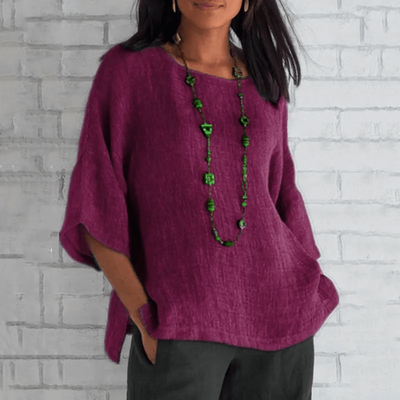 Inspire Essentials Cotton Linen Summer Blouse For Women Loose Fit Three Quarter Sleeve Casual Top xl purple