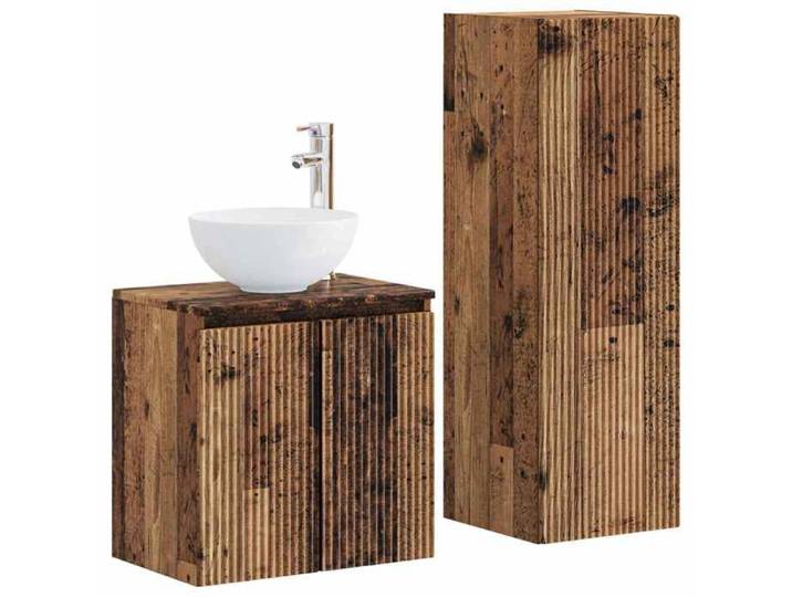 NOUVEAU Ensemble de mobilier de salle de bain 2 pc Bois ancien - VIDAXL - Meuble-lavabo &1_26178