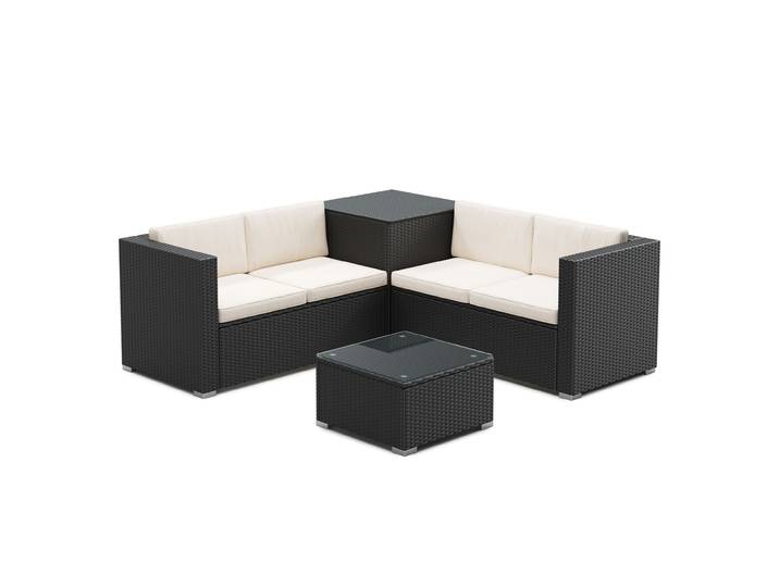 Rattanlounge SAN MARINO schwarz/beige