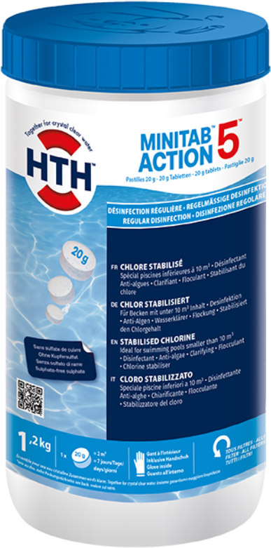 Chlore stabilisé hth® MINITAB Action 5 Pastilles 20g - 1,2kg