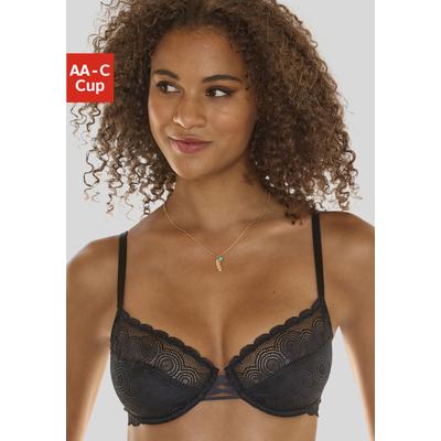 Bügel-BH LASCANA, Damen, Gr. 80, Cup F, schwarz, Microtouch, Obermaterial: 89% Polyamid, 11% Elasthan, BHs Bügel-BH, mit dezent transparenter Spitze, Dessous
