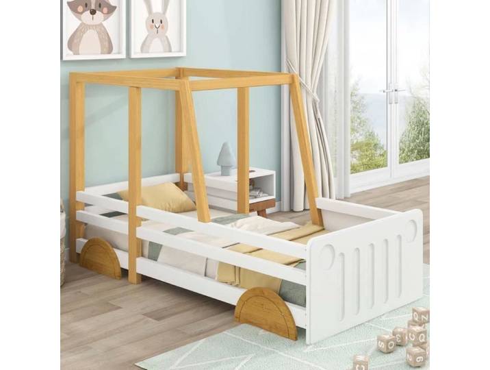 Lit de voiture 90x200cm - MODERNLUXE - Jeep - Roues en MDF - Cadre en pin