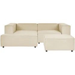 2-SITZER-ECKSOFA Leinen beige linksseitig mit Ottomane Aprica