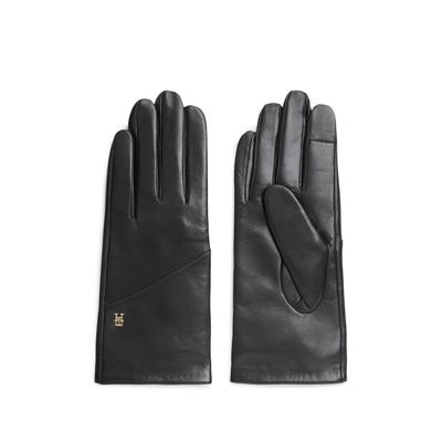 Lederhandschuhe TOMMY HILFIGER "ELEVATED CHIC LEATHER GLOVES", Damen, Gr. L, schwarz, Rindsleder, unifarben, Handschuhe, Regular fit mit Markenlogo