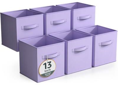 "Sorbus Fabric Storage Bins 13"" Foldable Cubes With Handles For Pantry, Cubbies, Toy And Closet Shelving Organization - 6Pk"