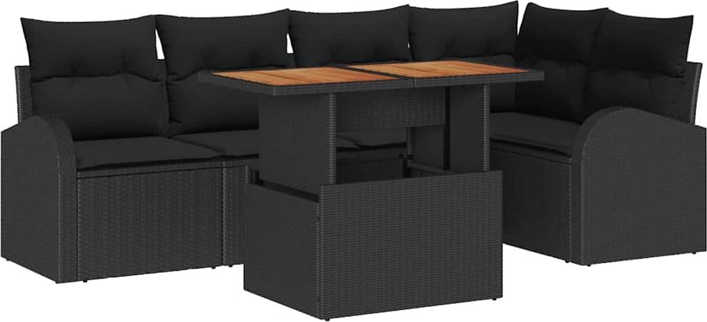 Modulares Garten-Sofa-Set, 6-teilig, mit reichlich Stauraum & Gartentisch, Poly-Rattan & Stahlrahmen, für 5 Personen, Schwarz Matt