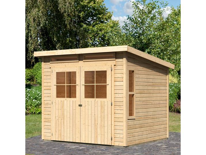 Gartenhaus KARIBU Falkensee 4 , beige (naturbelassen), ohne Fußboden, ohne Dacheindeckung, Holzwerkstoff, Gartenhäuser, Gartenhaus