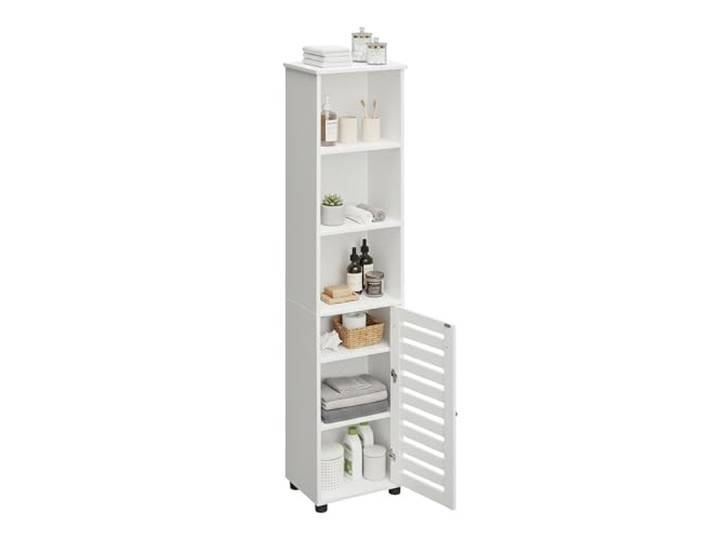 Relaxdays Badezimmerschrank mit Tür, HBT: 167x30x40 cm, 6 Fächer, Toilettenschrank, hoch, schmal, Bad Hochschrank, Farbe