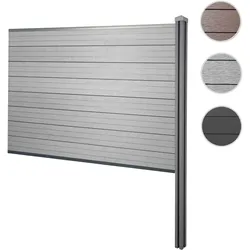 WPC-Sichtschutz Sarthe, Zaun Windschutz, WPC-Pfosten zum Einbetonieren ~ Erweiterungselement, 188cm grau