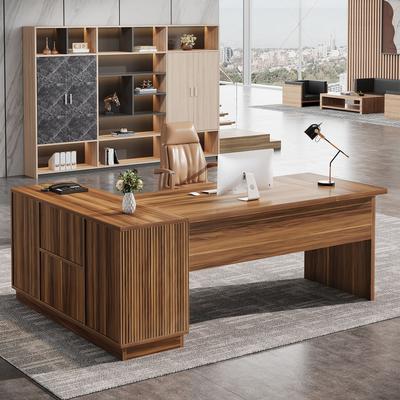Lee 70.87-Executive Desk with File Cabinet, L-Shaped Computer Desk for Home Office