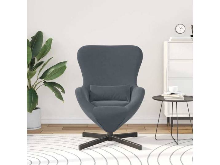 Fauteuil œuf en velours - - Gris foncé - 63x73x90 cm - Pivotant à 360° - Coussin lombaire inclus