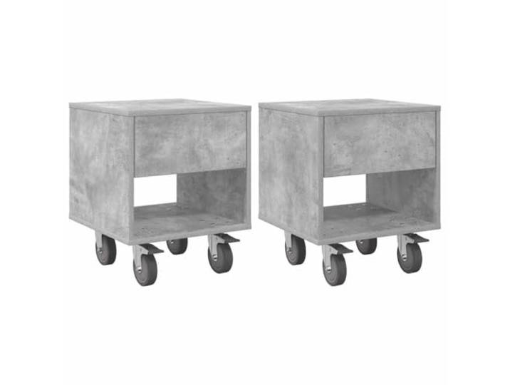 Heofavd Nachttisch 2er Set Beton Grau 40,5x40x48 cm Beistelltisch Holz