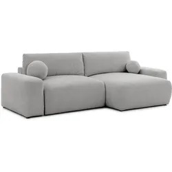 ECKSOFA Puffy mit Schlaffunktion und Bettkasten - besonders weich und puffig aus Grau Webstoff - Ottomane rechts