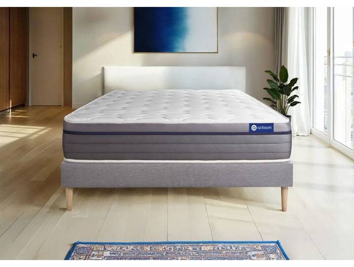 Ensemble Matelas Sommier 140x220 cm - Actilatex Zen - Sommier Kit Gris