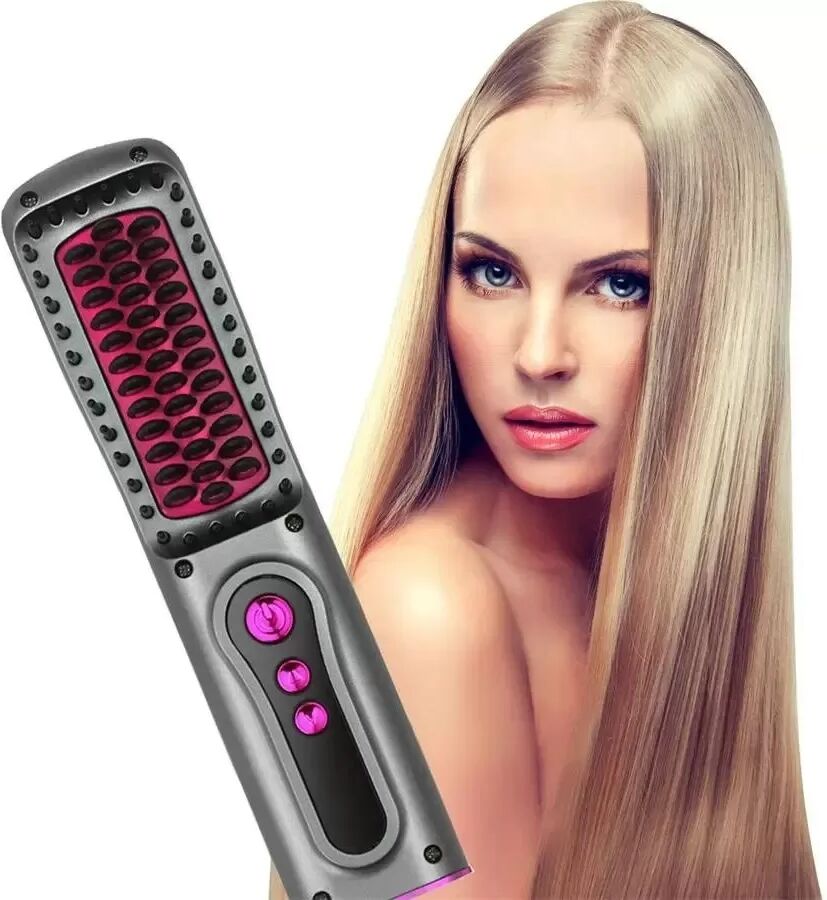 INF Kabellose wiederaufladbare Haarglättungsbürste – tragbarer Anti-Verbrühschutz Styling-Kamm