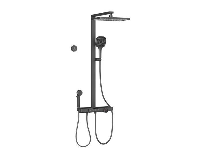 ÜBERKOPFBRAUSESET mit Handbrause Thermostat Vielseitig Anthrazit 105 / 48 cm