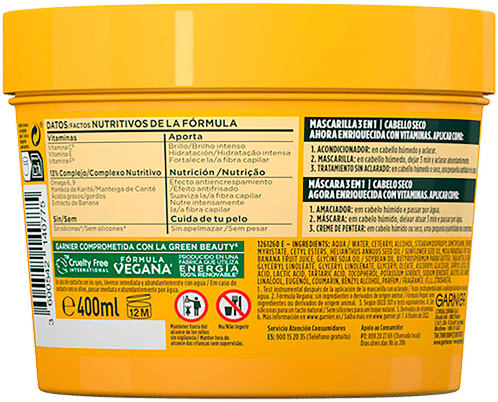 Garnier Fructis Hair Food Banana máscara ultranutritiva 390 ml