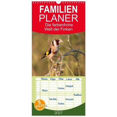 Familienplaner 2027 - Die farbenfrohe Welt der Finken mit 5 Spalten (Wandkalender, 21 x 45 cm) CALVENDO