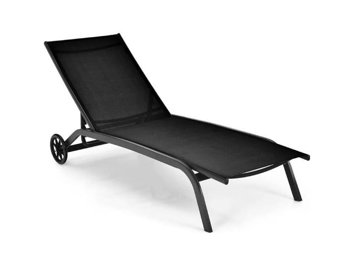 COSTWAY Chaise Longue de Jardin 6 Positons Réglables 2 Roues pour Bord de Piscine Cour et Jardin Charge 150kg Noir