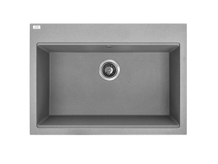 KOLMAN Küchenspüle Einzelbecken Tau Granitspüle, Rechteckig, 50/70 cm, Grau, Space Saving Siphon GRATIS