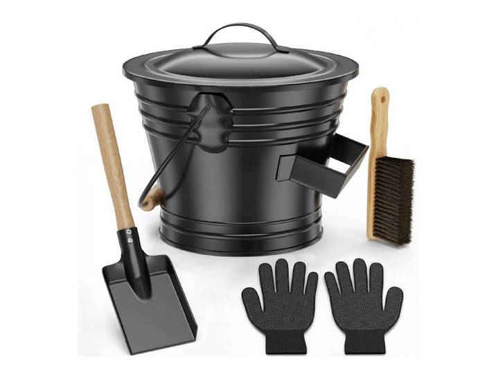 LuxusKollektion Aschekasten Ascheeimer 6L schwarz mit Zubehör