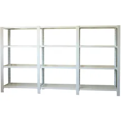 SimonRack Modul aus 3 Officlick-Regalen mit je 4 Böden. Weiß/Weiß 1500x2700x300 mm