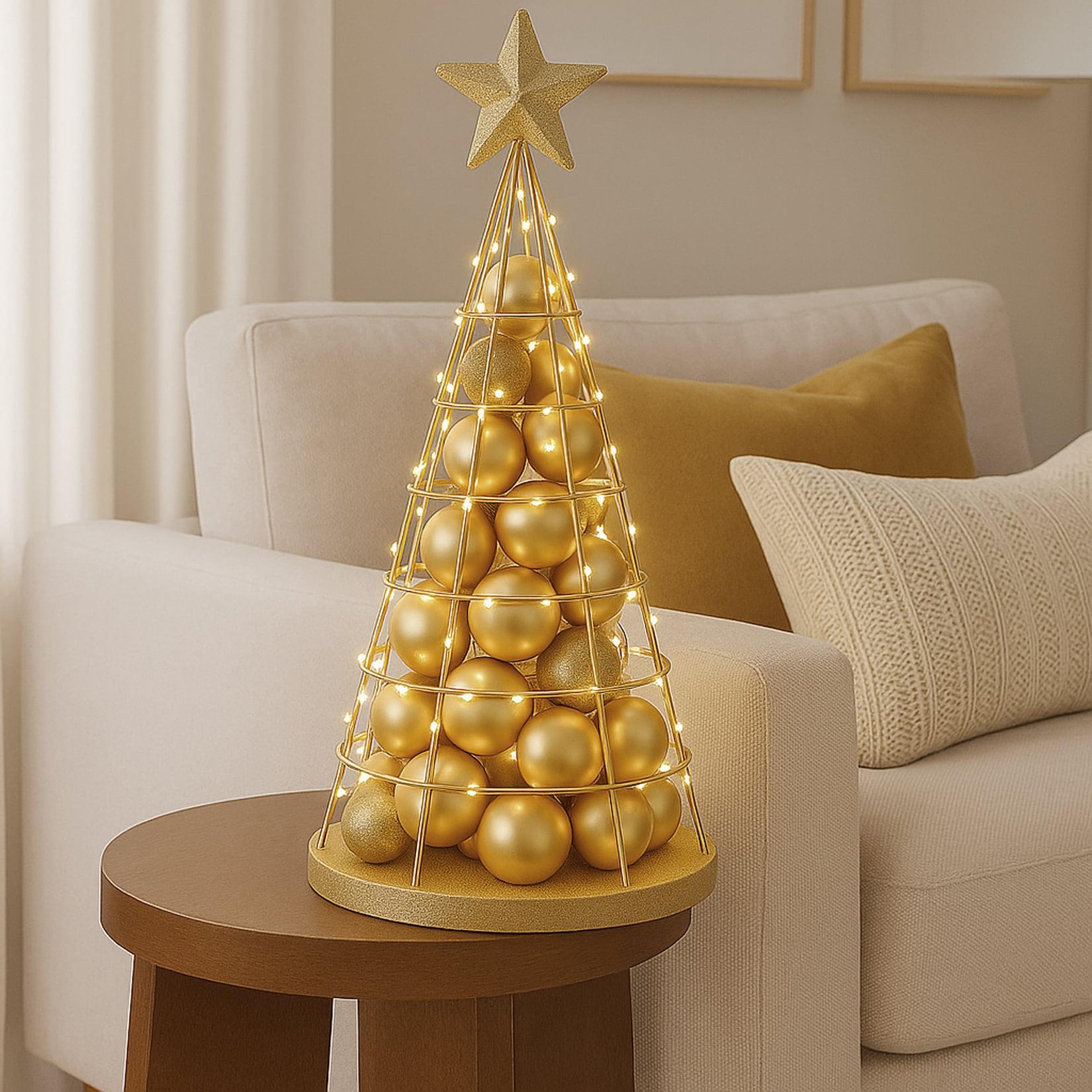 Deko-Baum MCW-O91, Weihnachtsbaum Schmuckbaum Weihnachtsdeko Christbaum zum Beschmücken, Metall 60cm ~ goldfarben