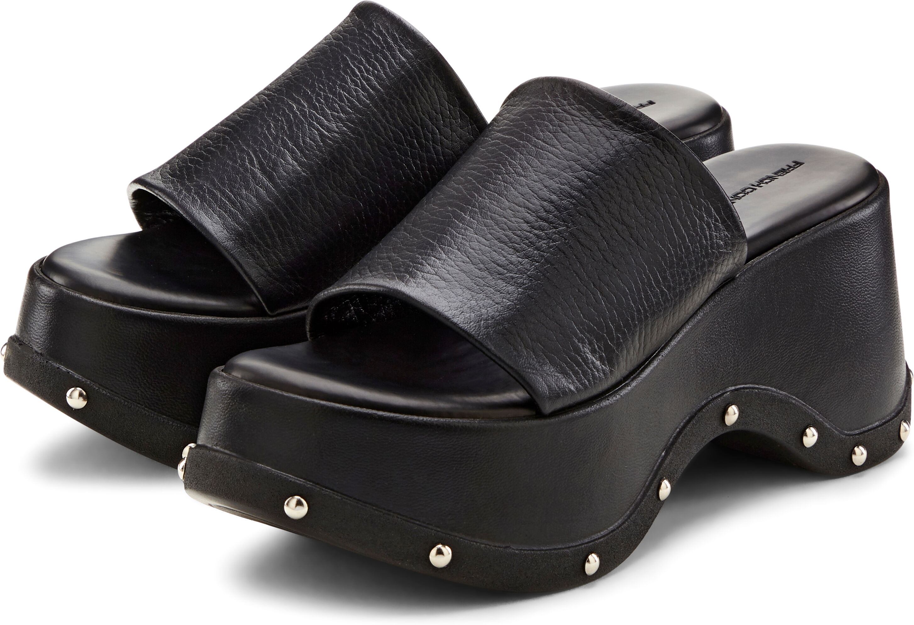 Pantolette FRENCH CONNECTION "Mule, Sandale, offener Schuh, Lederpantolette, Sommerschuhe", Damen, Gr. 41, schwarz, Obermaterial: 100% Rindsleder. Decksohle: 100% Synthetik. Futter: 100% Rindsleder. Laufsohle: 100% Synthetik, unifarben, Schuhe Pantolette,