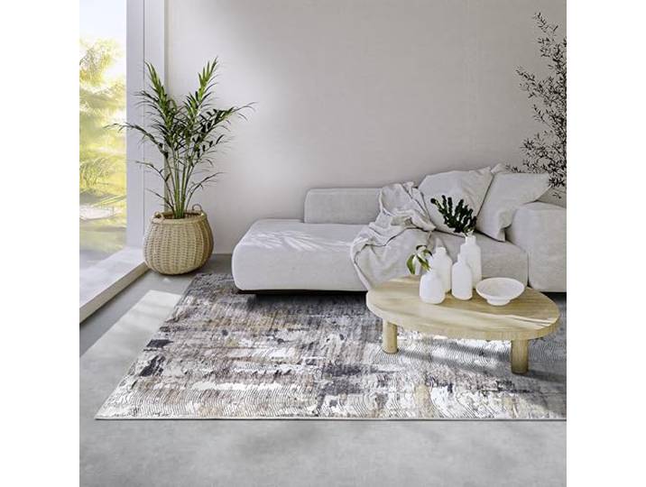 Elle Decor ation Malard Tapis Moderne\, Design Abstrait\, antidérapant\, à Poils Courts\, pour Chambre à Coucher\, Salle à Manger\, Salon\, Couloir\, Cuisine - Anthracite doré\, 120 x 160 cm