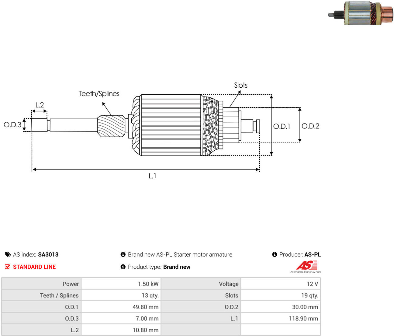 As-Pl Anker, Starter Sa3013 49,80mm