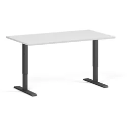 Höhenverstellbarer Schreibtisch, 2 Motoren, 74-121 cm, Tischplatte 140x80 cm, schwarzes Metallgestell, weiß