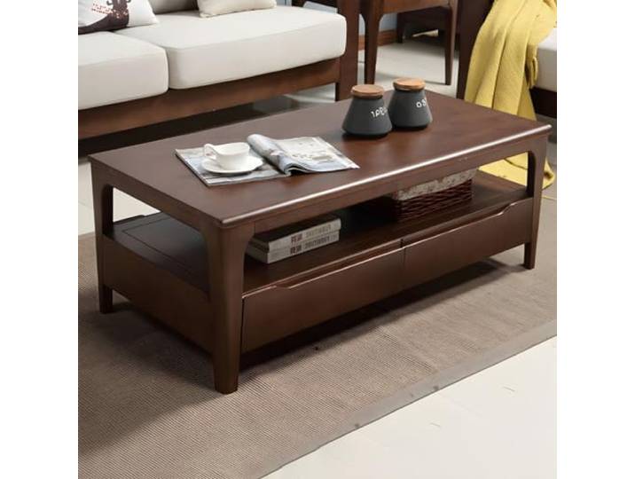 Moderner Couchtisch aus Holz mit 4 Beinen und Stauraum, rechteckiger Cocktailtisch, nordischer Couchtisch mit Schublade aus Massivholz, rechteckiger Aufbewahrungstisch, Holzscheit