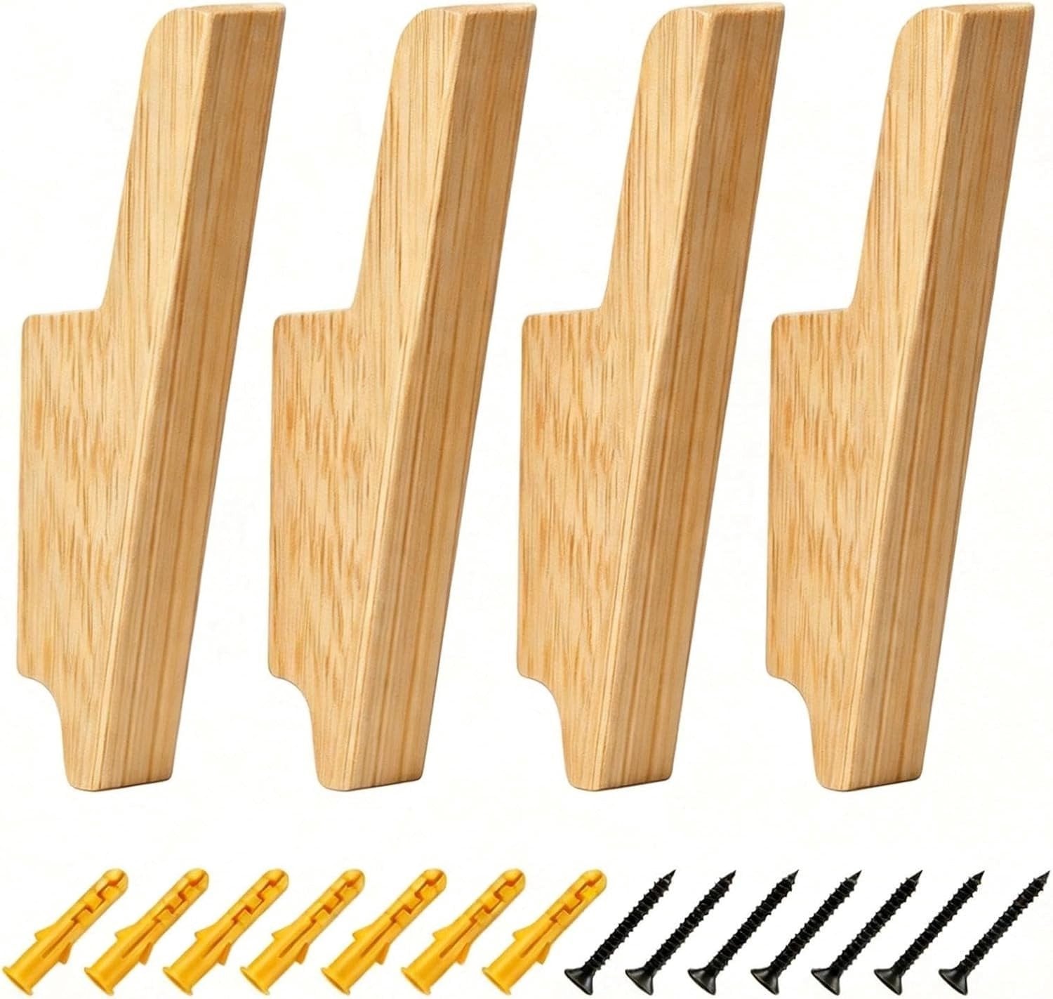 Set van 4 houten wandhaken van eikenhout voor kleding, jassen en accessoires