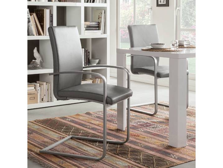 Freischwinger Augusta I 2er-Set 51 x 98 x 58cm mit Armlehnen Echtleder Aude: Grau Grau
