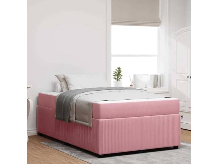 Stoffbezogener stabiler Bettrahmen Modernes Design Rosa 120 x 190 cm Bettrahmen mit Matratze Rosa 120x190 cm Stoff Taschenfederkern Doppelbett Gestell Holz Lattenrost