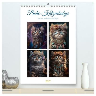Boho Katzenbabys (hochwertiger Premium Wandkalender 2027 DIN A2 hoch), Kunstdruck in Hochglanz