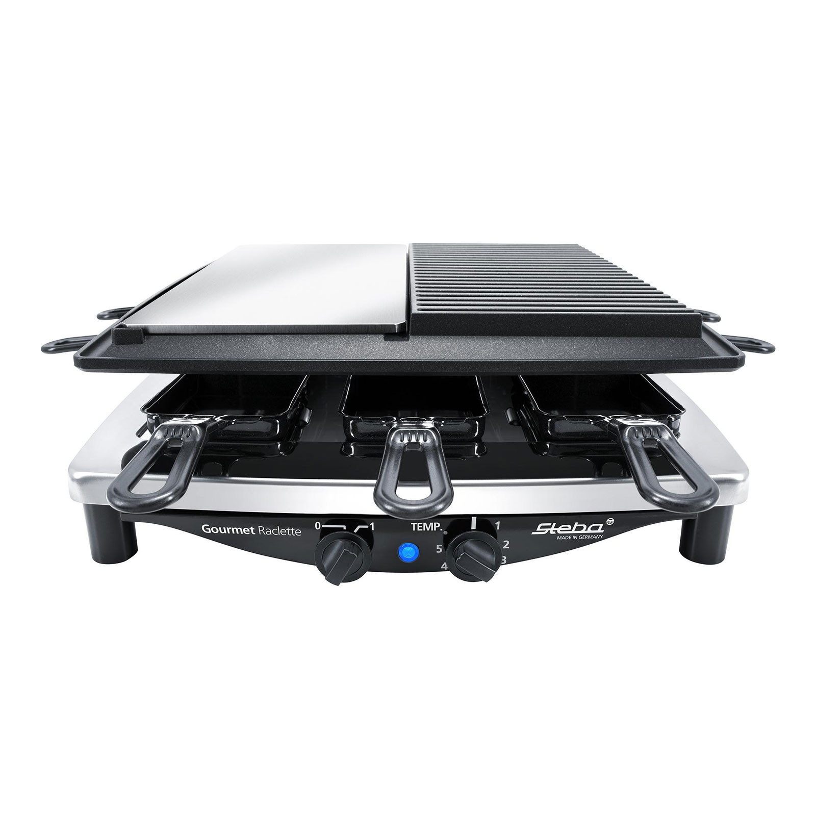 Steba Premium Raclette RC 8 Steel Deluxe in roestvrij staal en zwart