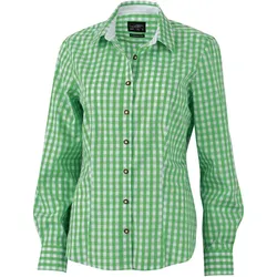 James & Nicholson Damen Popeline Karo Trachten Bluse JN637 green/white XS