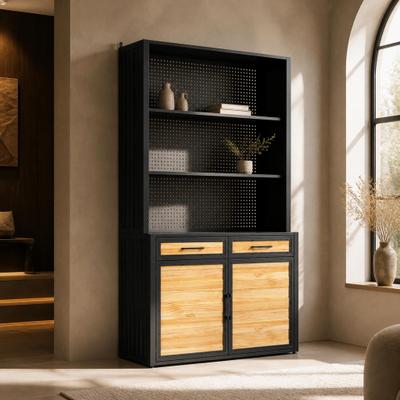 FUFU&GAGA "141.6"" Modular Garage Storage Cabinet System with Pegboard, Drawers & ShelvesSolid Pine Wood Doors and Metal Frame"