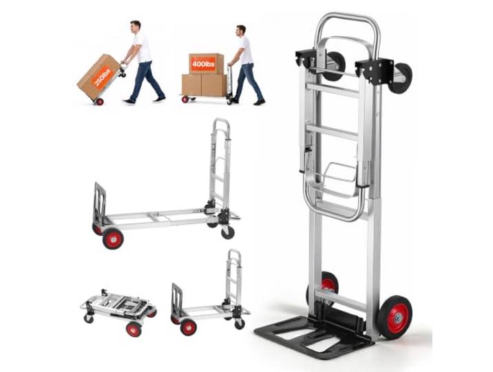 VEVOR Diable Pliant en Aluminium 2-en-1 Diable Chariot de Déménagement de Manutention Charge 181 kg Diable Convertible en Chariot à Plate-Forme Roues Caoutchouc pour Transport Entrepôt Marchandises