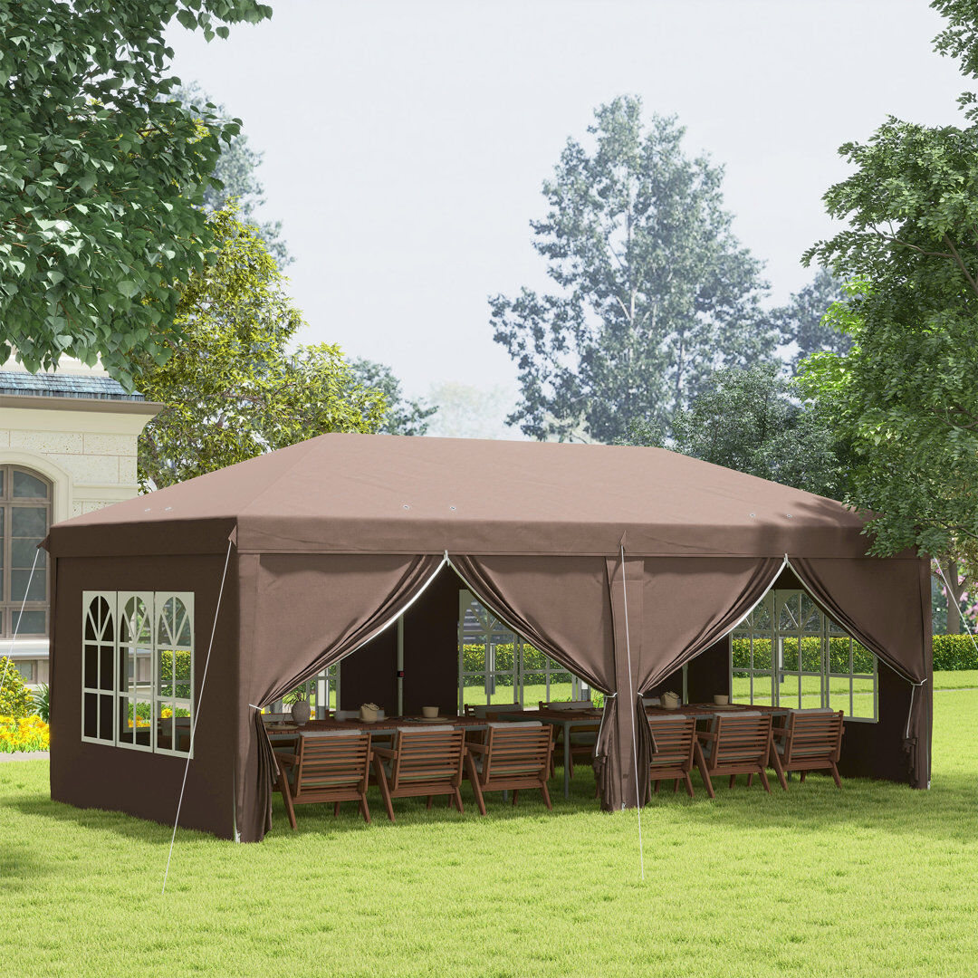 Outsunny Aver 3 x 6 m Garden Pop Up Gazebo with Sidewalls Water Resistant Brown Beige 295cm W X 585cm D X 270cm H