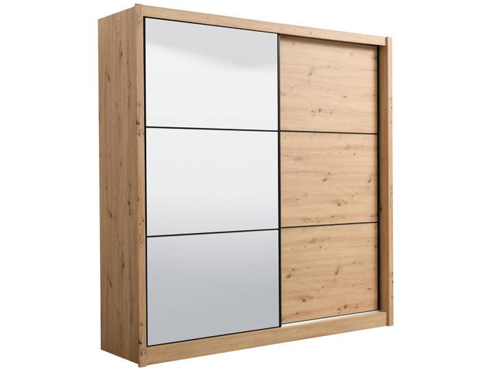 Xora Schiebetürenschrank, Eiche Artisan, Glas, 5 Fächer, 213x215.5x60 cm, Typenauswahl, Schrankfront mit Spiegel, Schlafzimmer, Kleiderschränke, Kleiderschränke mit Spiegel