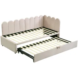 Schlafsofa 90x200 aus Samt mit Ausziehfunktion und platzsparendem Design – Multifunktionales L-förmiges Sofa für kleine Apartments Beige