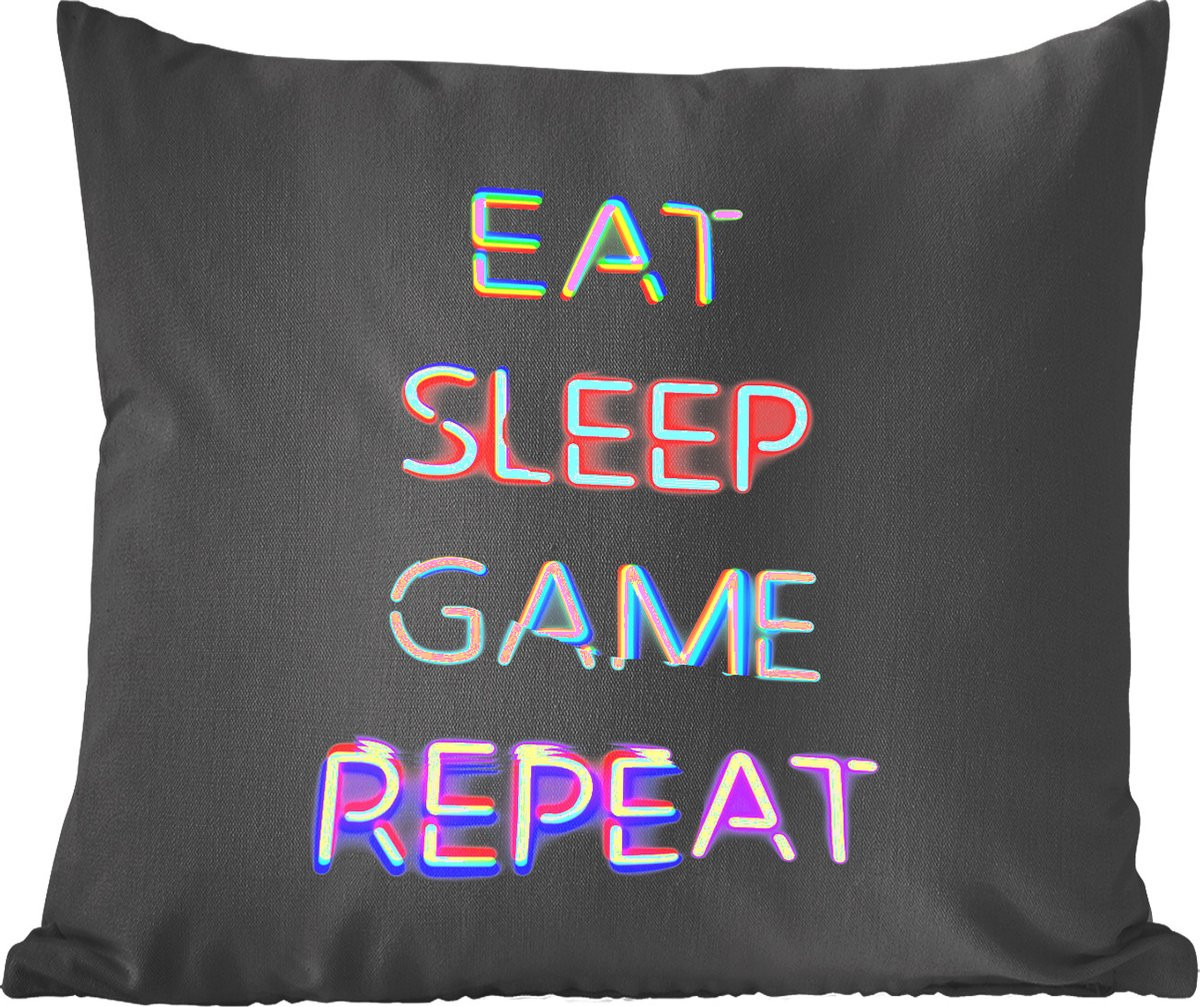 Sierkussen Eat Sleep Game Repeat met LED-verlichting voor de woonkamer, 40 x 40 cm