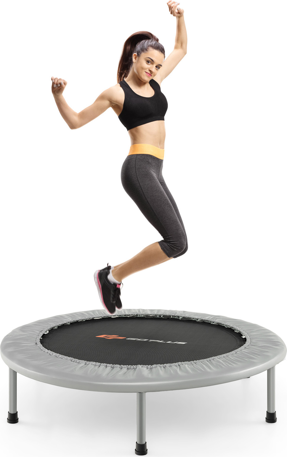 Costway Mini-trampoline Grijs, Diameter: 97 cm, Inklapbare Fitness-trampoline voor Kinderen, Maximaal 150 kg