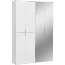 GARDEROBENSCHRANK weiß Hochglanz 122 cm, Schuhschrank mit Spiegel